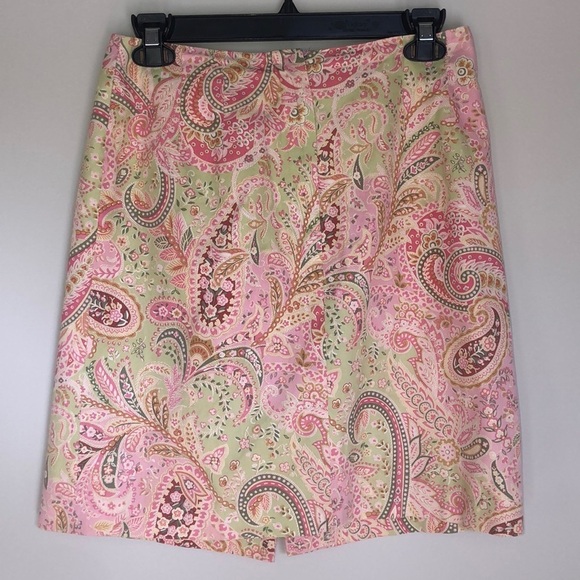 2/$30 Talbots - Pink & Green Paisley Print Pencil Skirt – Size 4 - Picture 3 of 4